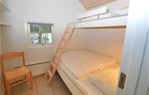 ヒュールスミンネにあるJuelsminde Campinghytteのベッドルーム1室(二段ベッド1組、椅子、はしご付)