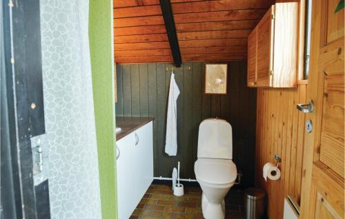 a bathroom with a white toilet in a room at Beautiful Home In Fjerritslev With 3 Bedrooms And Wifi in Slettestrand