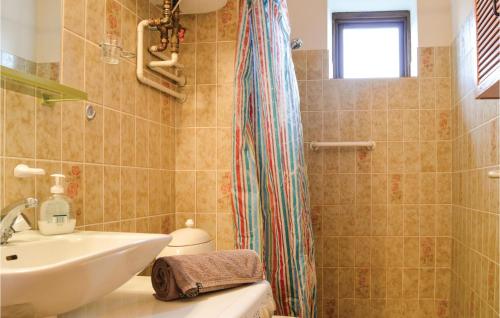 a bathroom with a sink and a shower at Awesome Apartment In Hornbk With House Sea View in Hornbæk