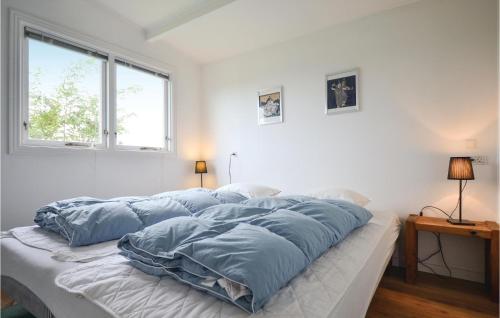 エーベルトフトにあるCozy Home In Ebeltoft With Wifiのベッドルーム1室(青い枕付)