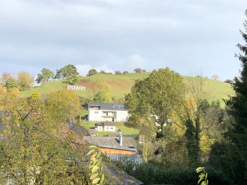 a house on top of a hill with trees at Komfort Ferienwohnung à la Bella in Mechernich