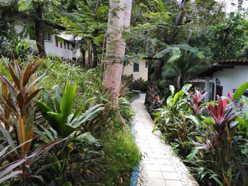 a garden path in front of a house with plants at Boca Brava Lodge in Boca Chica