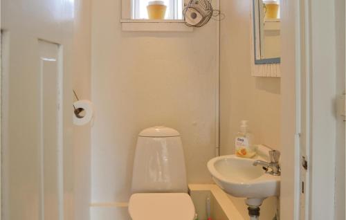 uma pequena casa de banho com WC e lavatório em Rosenhavet em Vejby