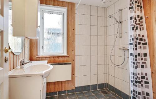 オテルプにあるBeautiful Home In Otterup With 2 Bedrooms And Wifiのバスルーム(シンク、シャワー付)