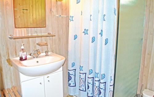 バイアス・スタンにあるBeautiful Home In Oksbl With 3 Bedrooms And Wifiのバスルーム(シンク、シャワーカーテン付)