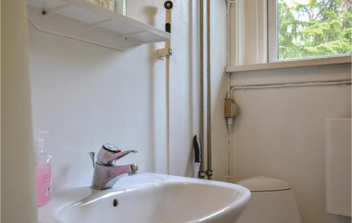a bathroom with a sink and a window and a toilet at 2 Bedroom Stunning Home In Frederiksvrk in Liseleje