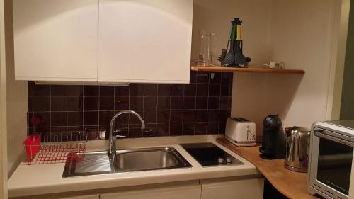 une cuisine avec un évier et un plan de travail dans l'établissement Le Cheval Bleu, à La Baule