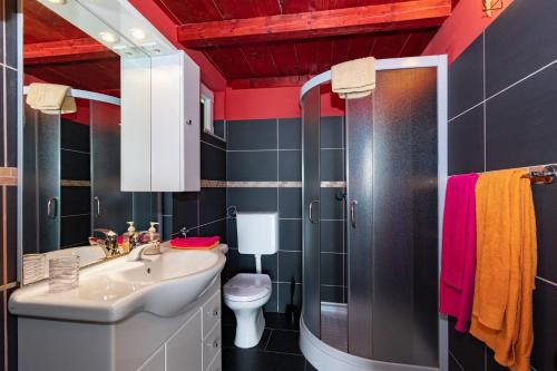 a bathroom with a sink and a shower and a toilet at Mirta in Stara Baška