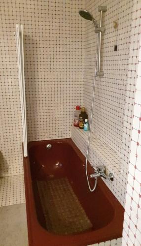 a shower in a bathroom with a brown tub at Civico 22 Pisa in Pisa