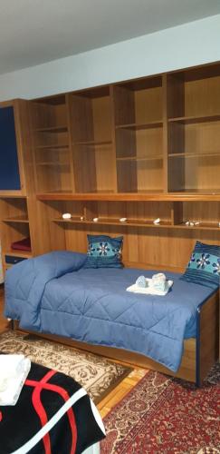 a bed in a room with wooden shelves at Civico 22 Pisa in Pisa