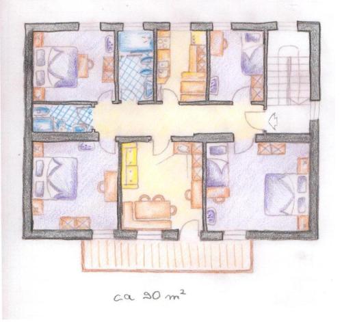 a drawing of a floor plan of a house at Appartamento Puez in Selva di Val Gardena
