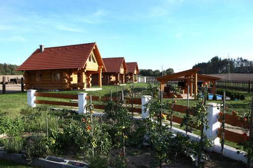 a garden in front of a log cabin at Na Samotě Ve Srubu in Plzeň
