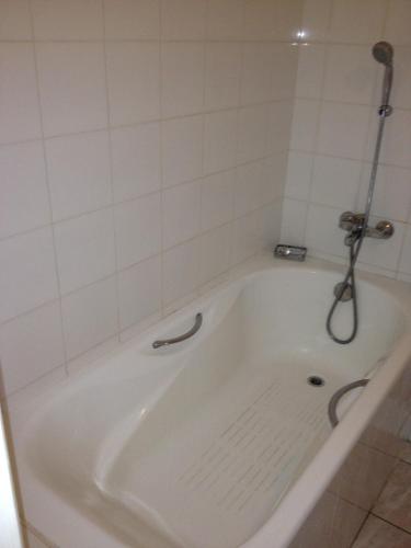 une baignoire blanche avec douche dans une salle de bain dans l'établissement Coeur des Alpes, à Combloux