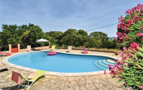 - une grande piscine avec des chaises et des fleurs dans l'établissement Gorgeous Home In Montaren Et St Mediers, à Labaume