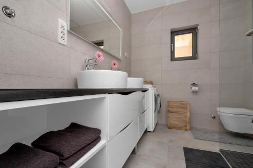 a bathroom with a sink and a toilet at Luxury apartment Macola Free beach parking in Makarska