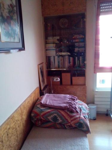 a couch in a room with a book shelf at Chambres d'hôtes Issy-Paris in Issy-les-Moulineaux