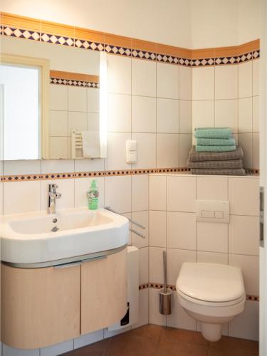 a bathroom with a sink and a toilet at Reiterhof und Pension Eichenhof in Haiger