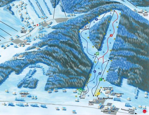 a map of a ski resort with a ski lift at Chata Salma Jeseníky in Dolní Moravice