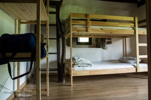 a room with two bunk beds in a room at Albergue De Soba in Lavín