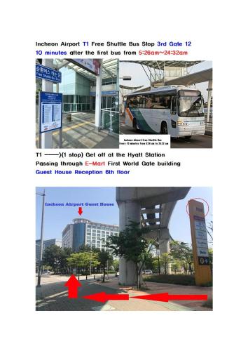 a bus is parked at a bus stop at Incheon Airport Guesthouse in Incheon