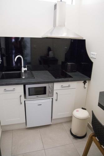 a kitchen with a sink and a stove top oven at Appart-hôtel Chanzy / Angoulême in Angoulême
