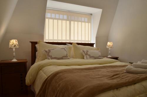 a bedroom with a large bed with two lamps at Los Araucanos in Santiago