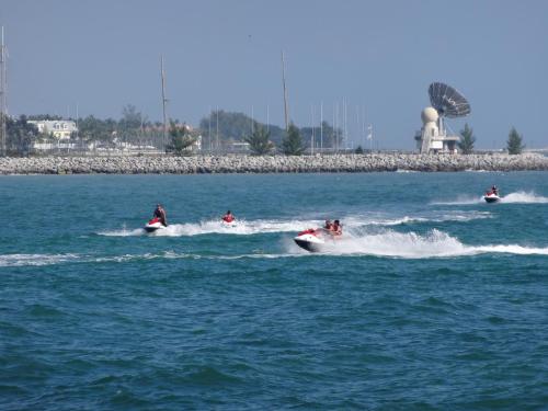 people riding surfboards on top of a body of water at Ibis Bay Resort in Key West