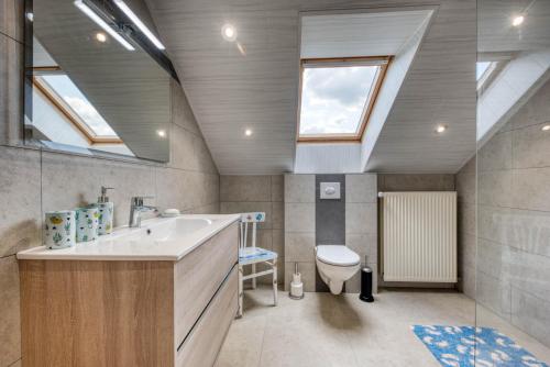 uma casa de banho com um lavatório e um WC em Gîte A La Violette em Trois-Ponts