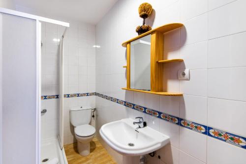 y baño con lavabo, aseo y espejo. en Apartamento Rural De Oses 3, en Tolatán
