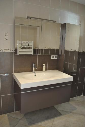 a bathroom with a sink and a mirror at VILLA KÉRINÉ in Valencin