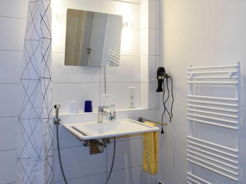 a bathroom with a sink and a mirror at Sielhof Ditzum, 45222 in Ditzum