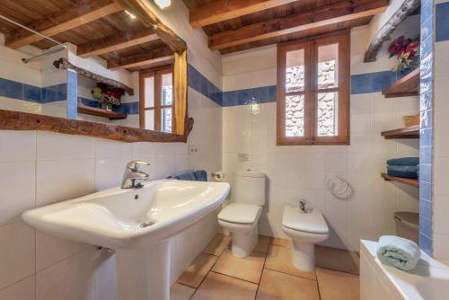 a bathroom with a sink and a toilet at Finca Ca'n Vaqueta in Sóller