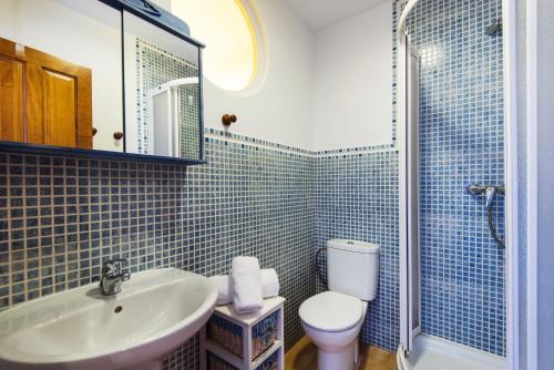 La salle de bains est pourvue d'un lavabo, de toilettes et d'une douche. dans l'établissement Apartamento Rural De Oses 1, à Totalán