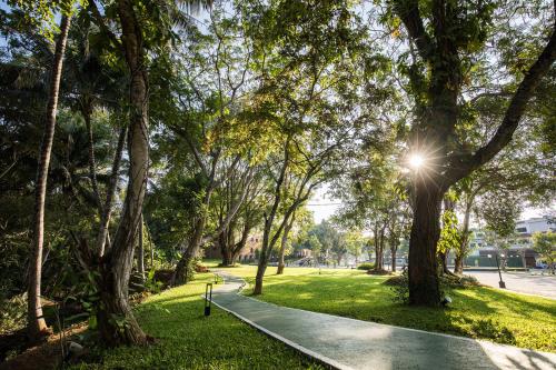 a walkway in a park with trees and grass at The Heritage Chiang Rai Hotel and Convention in Chiang Rai