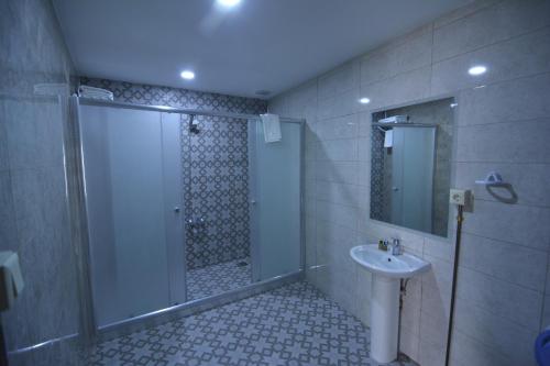 a bathroom with a shower and a sink at HANEHAN in Urfa