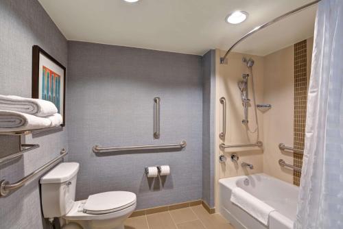 a bathroom with a toilet and a bath tub at Hyatt Place Birmingham/Hoover in Hoover