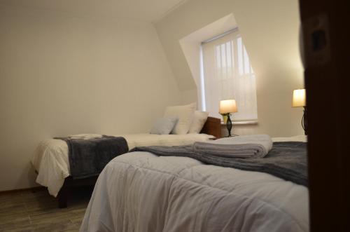 a bedroom with two beds and a window at Los Araucanos in Santiago
