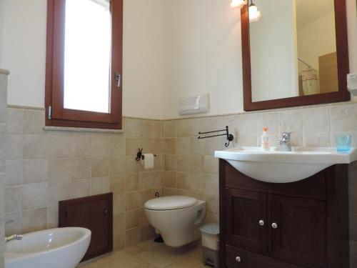 特帖尼亞的住宿－La casetta celeste，一间带水槽、卫生间和镜子的浴室