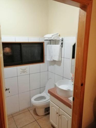 a bathroom with a toilet and a sink at Apartotel Don Francisco in San José