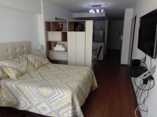 1 dormitorio con 1 cama y TV en una habitación en San Lorenzo 756 en Rosario
