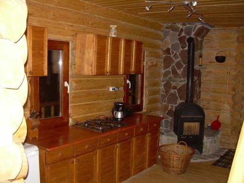 La cocina está equipada con fogones y horno de piedra. en Veresko Villa, en Lacu Roșu