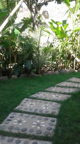 a stepping stone path in the grass in a garden at Amed Sudi House in Amed