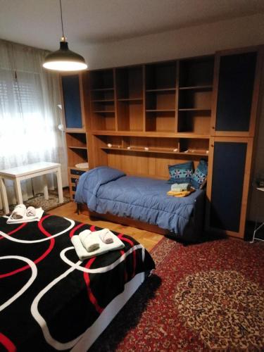 a bedroom with a bed and some shelves at Civico 22 Pisa in Pisa