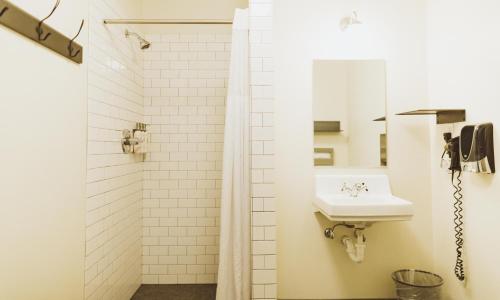 a bathroom with a sink and a shower at The Society Hotel in Portland