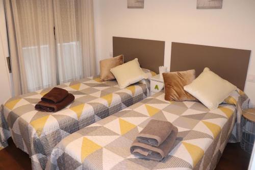 1 dormitorio con 1 cama con toallas en Dres Castroviejo Peatonal en Logroño