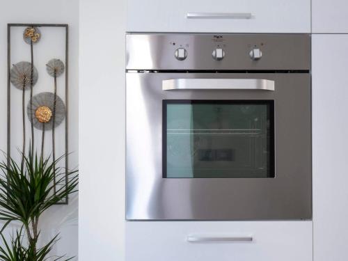 a stainless steel oven in a kitchen with a plant at La Casa Verde - Apartment in Lasino