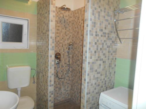 a bathroom with a shower with a toilet and a sink at Apartments Jerkin in Tribunj