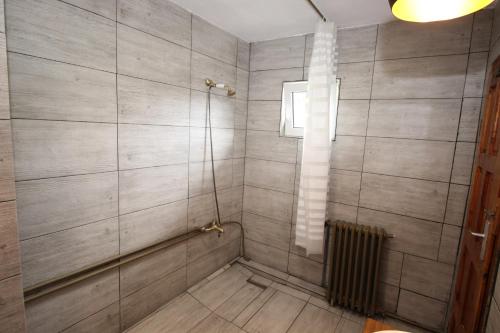 a bathroom with a shower with a glass door at Vila Lucica in Sinaia