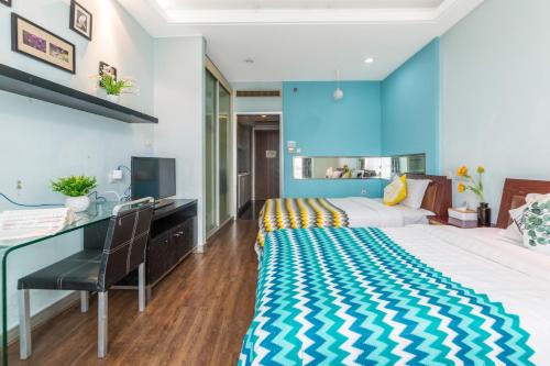 Ένα ή περισσότερα κρεβάτια σε δωμάτιο στο Shanghai Jiarong Hotel Apartment