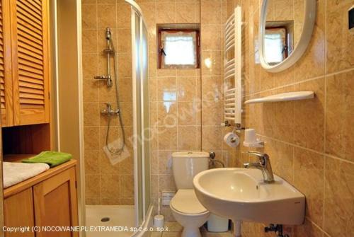 a bathroom with a toilet and a sink and a shower at Dunia - Dom na wyłączność in Kazimierz Dolny